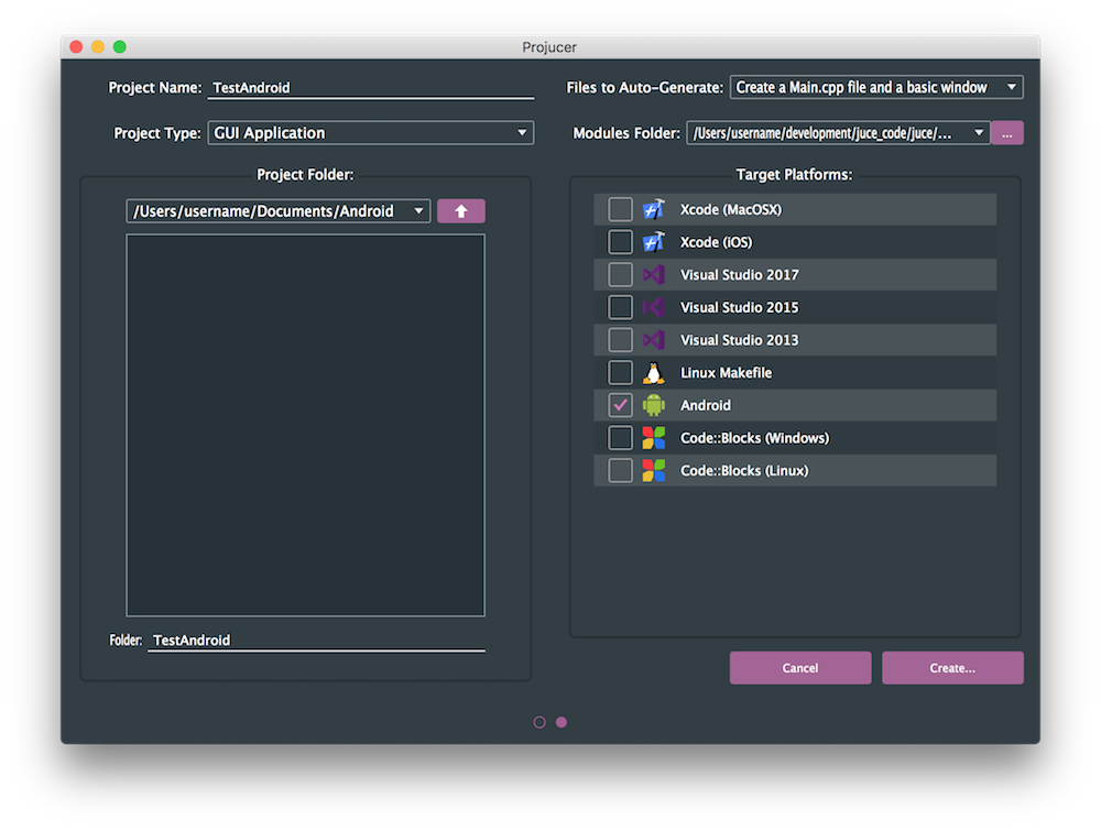 新しいProjucerプロジェクトの設定