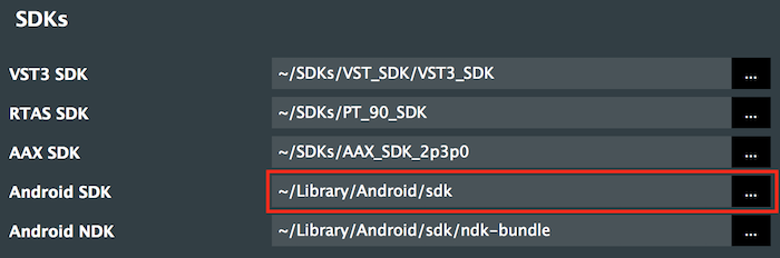 Android SDKへのパスを入力(Mac OS Xで表示)