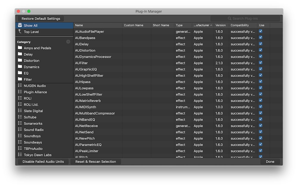The Plug-in Manager in Logic Pro X
