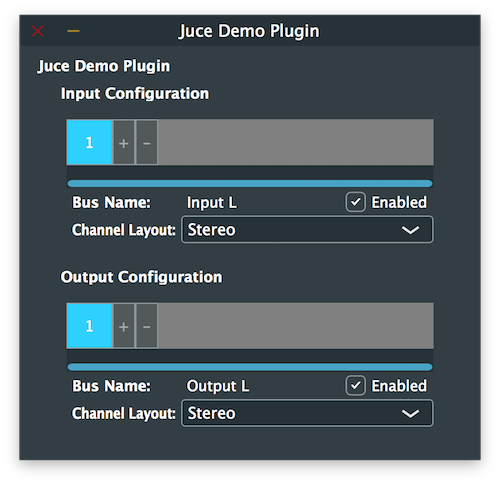 Audio I/O settings of a plugin