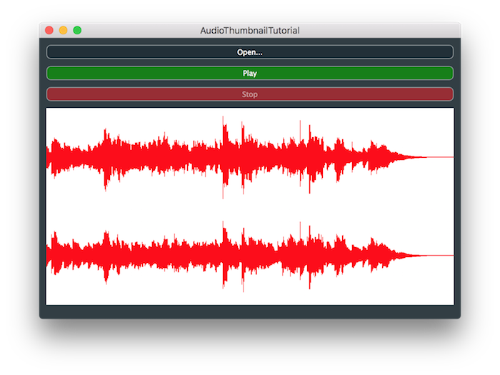 The demo project showing a file opened and displayed using the AudioThumbnail class