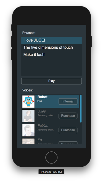 iOSでのデモプロジェクトアプリウィンドウ