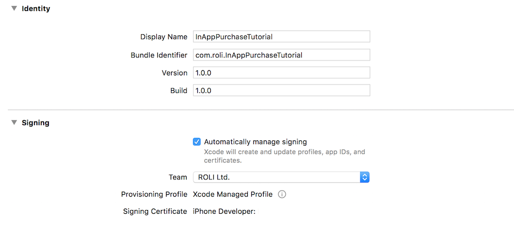 Xcodeの一般設定ウィンドウ