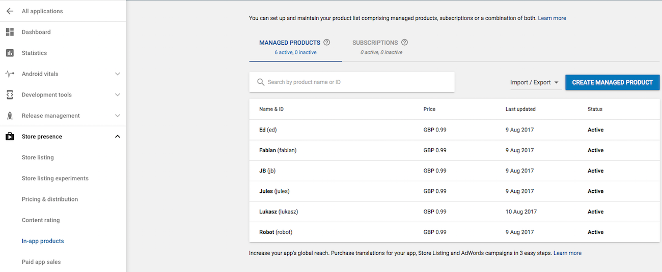 Google Play ConsoleでIAB製品を作成