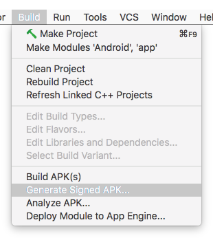 メニューバーから署名付きAPKを生成