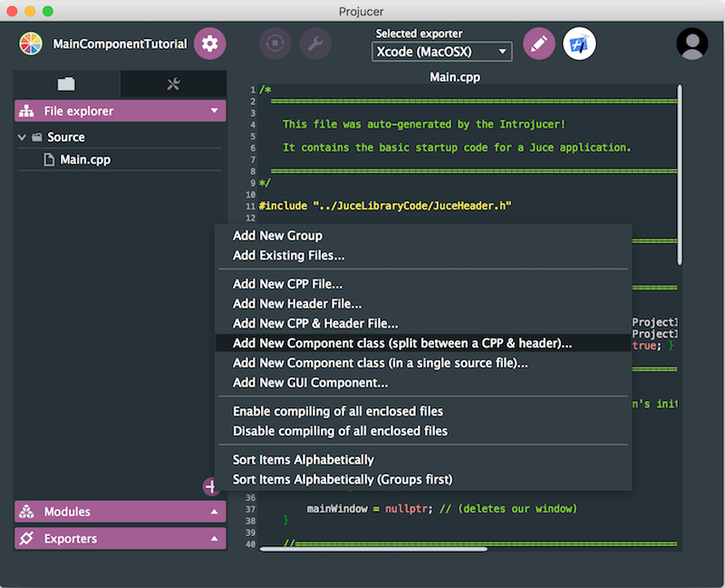 Projucerで新しいコンポーネントクラスを追加