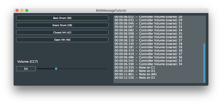 Drum pad buttons and a volume slider