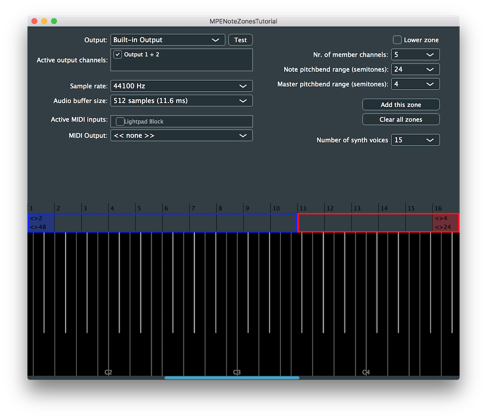 Different zones in the demo application