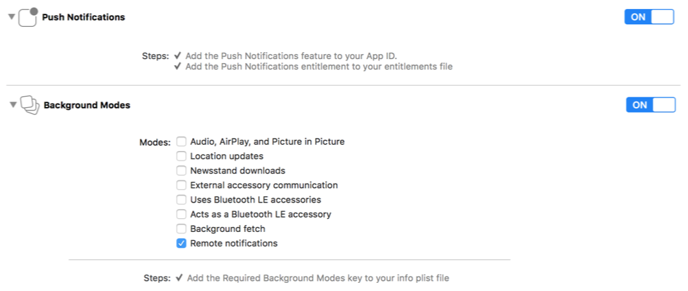 Xcodeの機能設定ウィンドウ