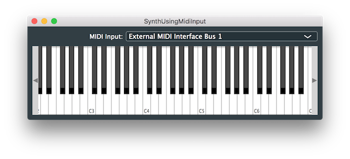 The application window showing the MIDI input device list